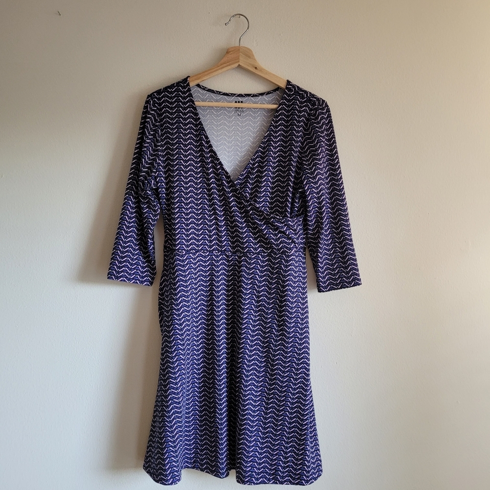 Title Nine Wrappers Delight Dress Pallay Faux Wrap 3/4 Slv Zip Pockets M - Picture 2 of 10